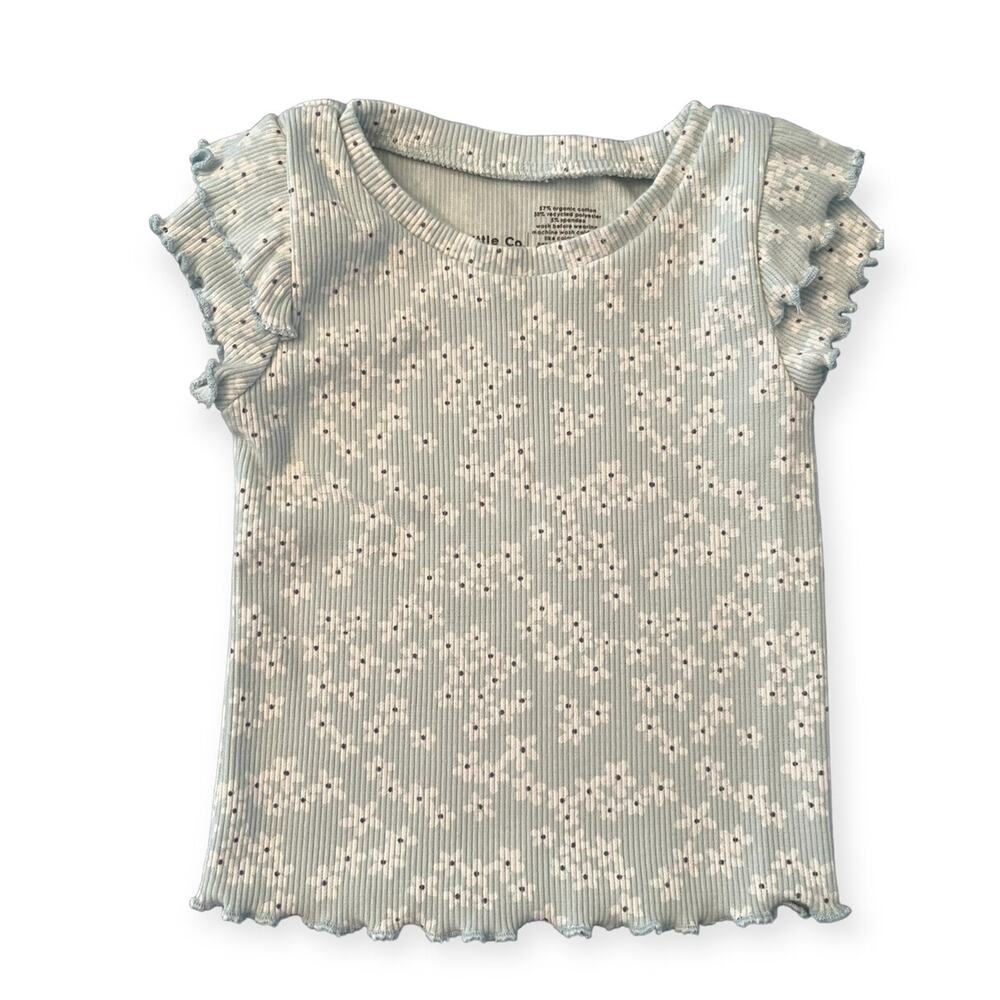 Little Co by Lauren Conrad Baby 3M Blue Daisy Print Ribbed Top Ruffle Sleeve